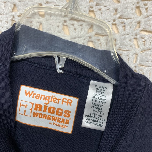 Wrangler FR Riggs Workwear Henley Shirt M-Reg Blue Flame Resistant Long Sleeve - Picture 5 of 9